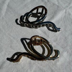 Two Metal Wave Hair Clips Silver Gold